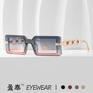 Lunettes de soleil Yingtai à monture carrée avec branches en chaîne, noires, UV400, style urbain tendance pour femme - Product Image 2