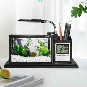 BOYU <span class=keywords><strong>Betta</strong></span> Aquarium De Bureau Réservoir de Petits Poissons avec LED Lumière et Filtre Pompe Mini Poissons Bol pour Home Office Chambre Décor BG-29 - Product Image 5