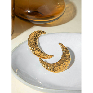 Pendientes de Acero Inoxidable con Baño de Oro PVD de 18k, Resistentes al Agua, con Diseño de Luna y Textura de Lava, Estilo Punk, Gruesos, para <span class=keywords><strong>Chica</strong></span> - Product Image 3