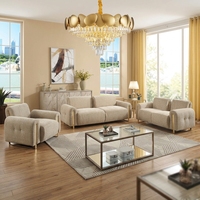 Canapé d'angle moderne et confortable en tissu rembourré avec pieds en acier inoxydable, dossier carré et rembourrage en mousse pour salon