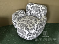 Updecors Moderner Einzelsessel Konvertierbarer Drehsessel Vintage-Print Samt Halbkreisförmiges Design Massivholz Wohnzimmer