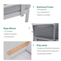 Chaise longue de jardin en aluminium en forme de L, résistante aux UV, avec ensemble de canapés de jardin en corde, pour cour et hôtel