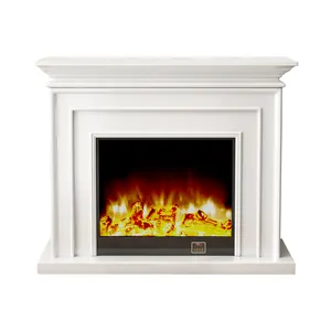 Minimalist White Freestanding Remote Control Wooden Mantel Simulation Flame Decorative Electric Fireplace Core With Mantels