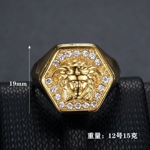 Bague hexagonale dorée avec strass et design mythologie grecque pour homme, cadeau de bijoux - Product Image 3
