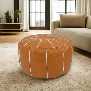 Unstuffed Handmade Moroccan Round Ottoman Foot Stool Pouf Cover Seat for Living Room Bedroom or Office Indoor
