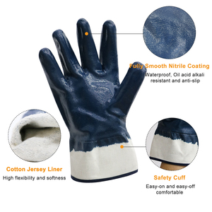 Cotton Jersey <strong>Knitted</strong> Liner Safety Cuff Blue Nitrile Fully Coated Dipped <strong>Gloves</strong> Chemical Resistant Waterproof Heavy Duty <strong>Gloves</strong> - Product Image 2