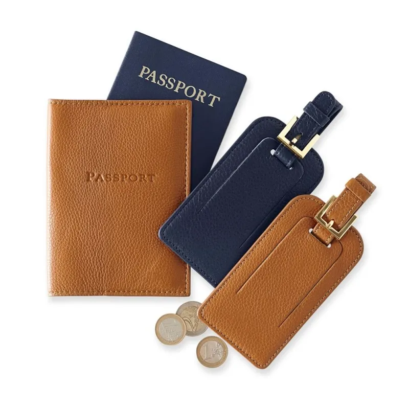 Manufacture Custom travel tag passport holder set Pu leather airport luggage tag