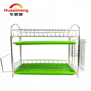 Huasimeng Stainless Steel Double Layer Dish Rack With Tray Quick Dry Kitchen Storage For Plates Cups Utensils L Size - Product Image 3