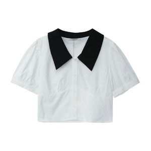 MOTE-AC210 Tops for Women 2022 Summer Bm Style Short Style Short Navel Puff Sleeve <strong>Polo</strong> Collar Shirt Women's <strong>Sweet</strong> Top - Product Image 5