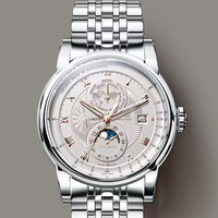 Montre mécanique automatique authentique pour homme, marque de luxe, étanche 5 ATM, bracelet en acier inoxydable et cuir véritable, aiguilles, 42 mm