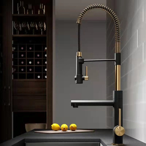 Grifo de fregadero de cocina de un solo mango de acero inoxidable 304 montado en cubierta de Oro Negro extraíble Semi Pro <span class=keywords><strong>Spring</strong></span> - Product Image 1