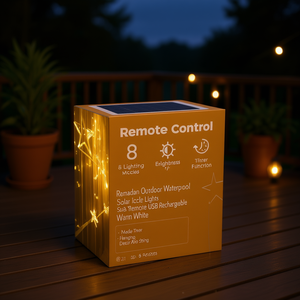 Luces Solares de Hielo para Exteriores de Ramadán, 8 Modos, Temporizador, Control Remoto, Recargables por USB, Luz Blanca Cálida, Decoración Colgante para Patio - Product Image 2