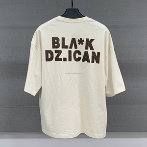 เสื้อยืดสตรีทแวร์คอสองชั้นแบบดิสเทรส พิมพ์ลายโอเวอร์ไซส์ ทรงหลวมไหล่ตก เสื้อยืดคอตตอนทรงบ็อกซี่แบบย้อมสีเอซิด - Product Image 2
