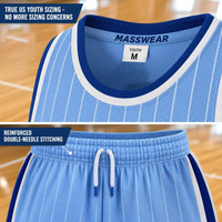 Uniforme de basket-ball personnalisé pour garçons, maillot et short en mesh sublimé, bleu clair, pour enfants, équipe universitaire, entraînement sportif