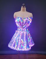 Jupe LED Lumineuse Colorée Créative pour Femme, Idéale pour Soirées, Bars et Spectacles Scéniques – Costumes Lumineux Argentés