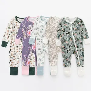 Wholesale Summer Print Baby Clothes 0-3 Years Bodysuit Long Sleeves Bamboo 1 Piece Clothes For Baby Girls Rompers
