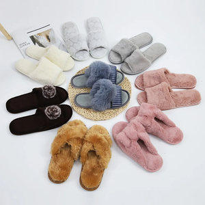 Lusso da donna in peluche da interno per pantofole antiscivolo <span class=keywords><strong>con</strong></span> Sole in pelliccia sintetica soffice Cross Band invernale casa pelosa per pantofole - Product Image 1