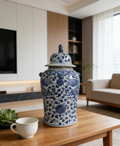 Jarra General de Porcelana Azul y Blanca de la Dinastía <span class=keywords><strong>Ming</strong></span> con Patrón de Dragón y Cabeza de Bestia, Adorno Coleccionable de Cerámica Vintage para Decoración del Hogar - Product Image 3