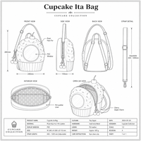 Sac à bandoulière personnalisé en forme de cupcake avec fenêtre transparente en PVC, doublure à pois, breloque cerise, sac souple pour pâtisserie