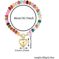 Collier coloré en résine acrylique épaisse avec perles et pendentif cœur gonflé doré, collier statement pour femme