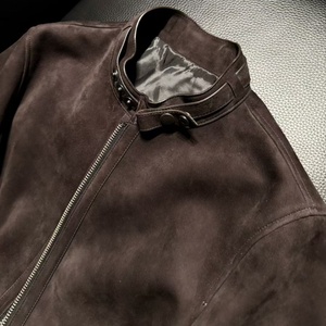 Nouvelle Veste Biker à Col Montant TF 2026 - Cuir Daim Mélange d'Agneau Importé d'Espagne Noir Ébène pour <span class=keywords><strong>Homme</strong></span> - Vêtement d'extérieur Décontracté en Cuir - Product Image 2