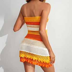 Robe midi tie-dye personnalisée en gros pour OEM, robes midi à fines bretelles, robe sans bretelles - Product Image 4