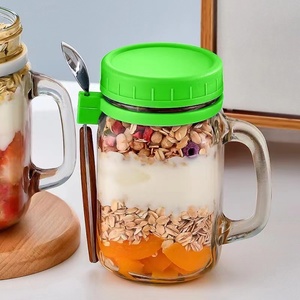 Contenedor de avena de vidrio reutilizable portátil de 16 oz con tapa sellada, taza medidora, cuchara, avena durante la noche para uso en movimiento - Product Image 5