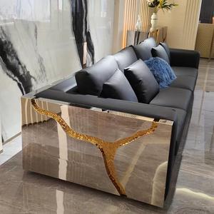 Canapés de villa royale sur mesure haut de gamme, canapé de luxe <span class=keywords><strong>3</strong></span> places, <span class=keywords><strong>suite</strong></span> de salon, canapé sectionnel en cuir véritable, meubles de salon - Product Image 4