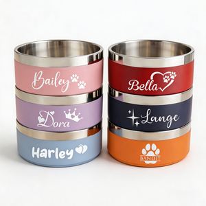 Dog Name Custom Stickers Stainless Steel Pet Dish Gift New <b>Puppy</b> Cat Owners Food Water <b>Bowl</b> Non-Slip Rubber - Product Image 1