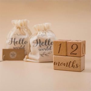 Creative <b>Wooden</b> Building <b>Blocks</b> for Newborn Photography Props Laser Cut Carved Monthly Milestone Cards Baby Gift Mother's Day - Product Image 2