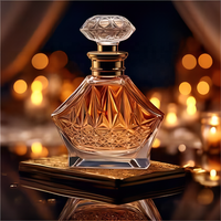Flacon de parfum de luxe en verre à base épaisse avec pulvérisateur à pompe, forme ronde et diffuseur à bâtonnets 30ml/50ml/100ml et tailles personnalisées, logo personnalisé