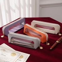 Étui à crayons en cuir PU transparent en PVC, sac à stylos zippé, sac à pinceaux de maquillage élégant et portable pour la papeterie et les cosmétiques