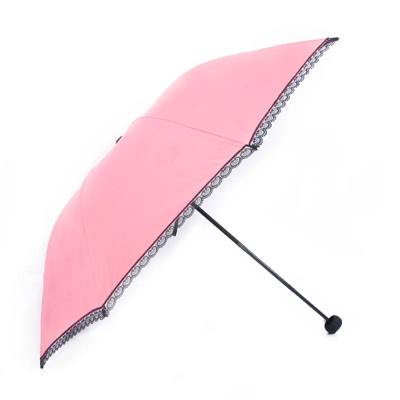 Красивый розовый цвет черный кружевной paraguas рекламный складной зонт