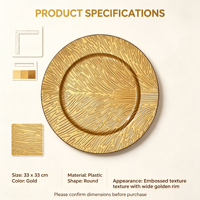 Assiette de présentation en PP dorée sur mesure, avec motif linéaire gaufré, pour décoration de table de mariage ou de fêtes