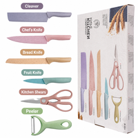 Ensemble de couteaux de cuisine minimalistes nordiques 6 pièces, couverts professionnels en paille de blé et acier inoxydable pour la maison, la cuisine, le camping, cadeaux