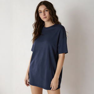 Camiseta de <span class=keywords><strong>Dormir</strong></span> Azul Marino Personalizada Hongbo para Mujer, Camiseta de <span class=keywords><strong>Dormir</strong></span> de Lujo de Bambú Modal y Algodón con Hombros Caídos, Pijamas para Mujer - Product Image 3