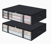 Boîte de rangement sous le lit en tissu gris, anti-poussière, pliable, avec couvercle en maille et compartiments séparateurs