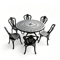 Ensemble de salle à manger de patio vintage français en aluminium moulé, combinaison table et chaises en métal ajouré pour jardin et balcon