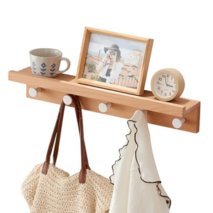Estantes Flotantes de Una Sola Capa, Resistentes, con Ganchos de Bambú, Organizador de Ropa, para Montar en la Pared, para Baño, Sala de Estar, Opciones de Varios Tamaños - Product Image 1