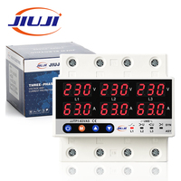 Protector de Sobretensión y Sobrecorriente JIUJI Trifásico para Montaje en Riel DIN 3P+N 4P Sincrónico/Asincrónico con Reinicio Automático SYN/ASY