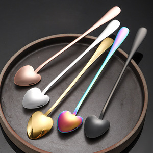 ช้อนสแตนเลสรูปหัวใจ 1010 ช้อนน้ำแข็ง ที่คนค็อกเทลแบบใช้ซ้ำได้ สีพื้น ด้ามยาว - Product Image 1