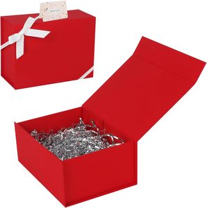 Caja de Regalo Roja de Lujo con Tapas o Cinta/Tarjeta, Caja de Regalo Plegable de Cartón con Cierre Magnético para Damas de Honor de Boda - Product Image 1