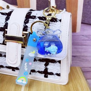 <b>Cute</b> Acrylic Fish Tank Shape Key Chain <b>Keyring</b> Quicksand Liquid Floating Ocean Fish Keychain Boutique Car Pendant - Product Image 3