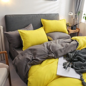 Barato amarillo sólido Color puro en blanco una sábana plana una funda nórdica dos <span class=keywords><strong>fundas</strong></span> de almohada 4 Uds sábana juego de cama - Product Image 4