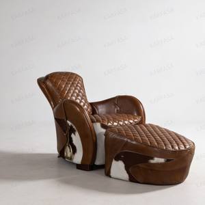 カスタマイズされた本革製リクライニング式現代風サドルチェア、リビングルーム用ラウンジチェア、フットスツール、ホームソファ、レジャー、寝室用木製 - Product Image 5