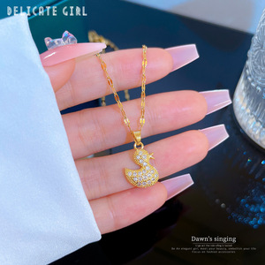 Collar de Lujo con Colgante de Patito con Diamantes de Circonia, Cadena de Acero de Titanio, para Mujer - Product Image 4