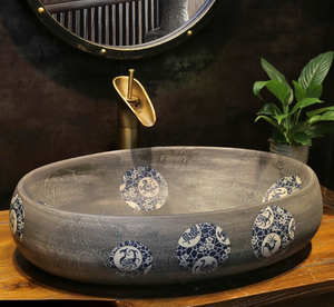 Lavabo de Cerámica Estilo Francés Ovalado con un Solo Orificio para Encimera, Diseño Creativo <span class=keywords><strong>Retro</strong></span> para Baño - Product Image 6