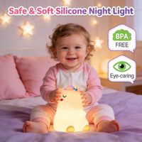 Veilleuse Licorne 7 Couleurs en Silicone, Lampe de Chevet Rechargeable à Intensité Variable pour Chambre d'Enfant, Cadeau pour Enfants et Bébés