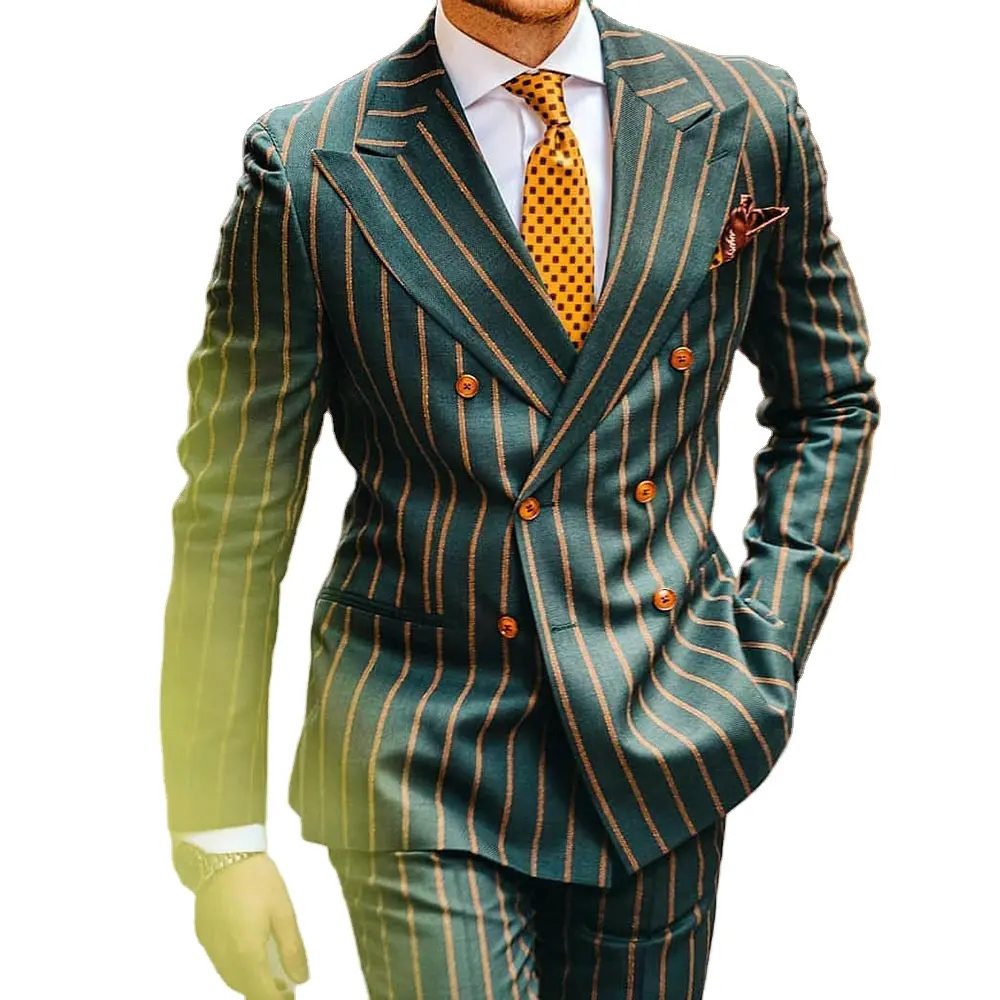 Amazon Hot sale male suits casual stripes style formal jackets Double Breasted mens summer suit