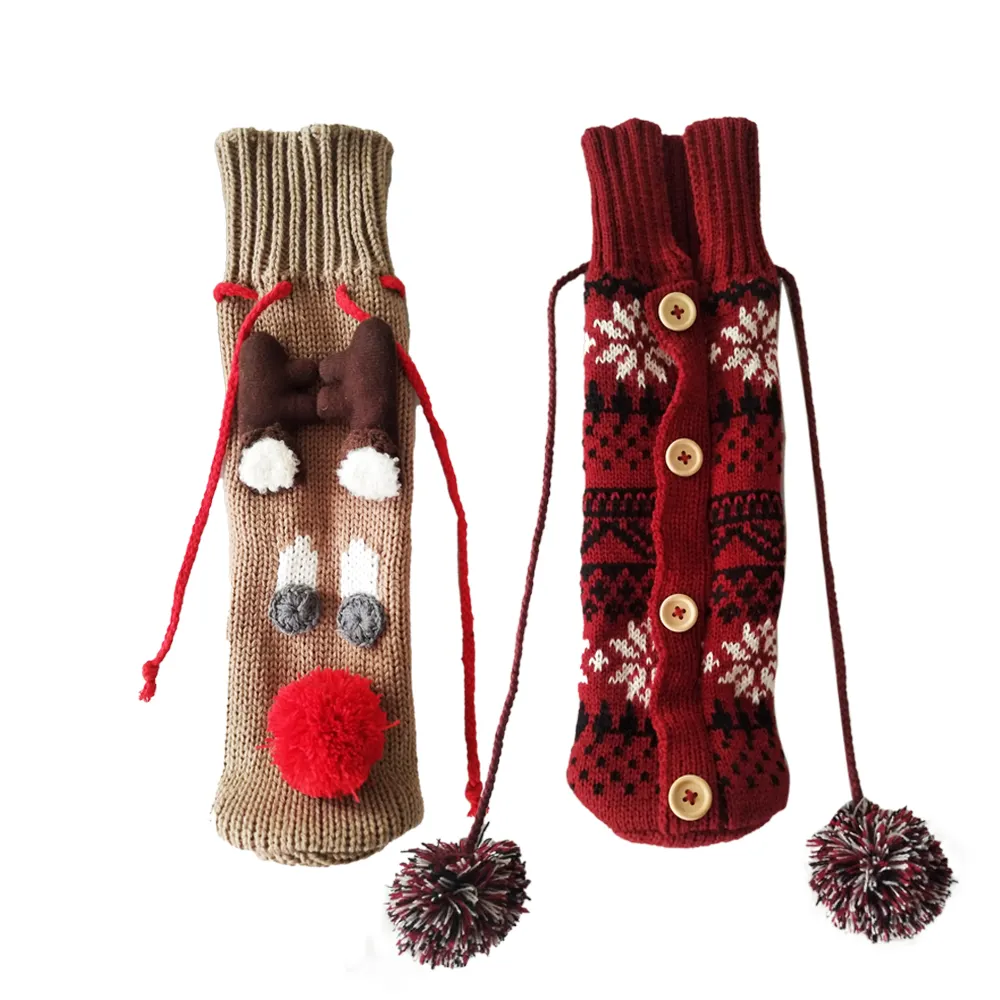 Christmas Decoration Supplies Knitted Xmas Reindeer Wine Bottle Bag